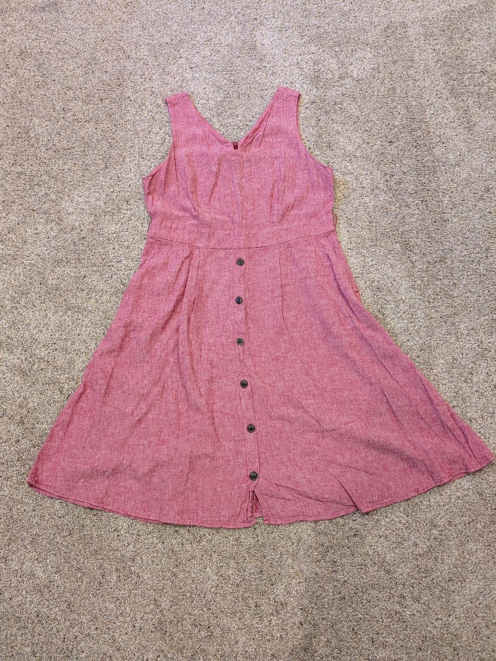 Classic Sleeveless Button-Front Pink Summer Dress Linen Blend Size 10p Pockets!!
